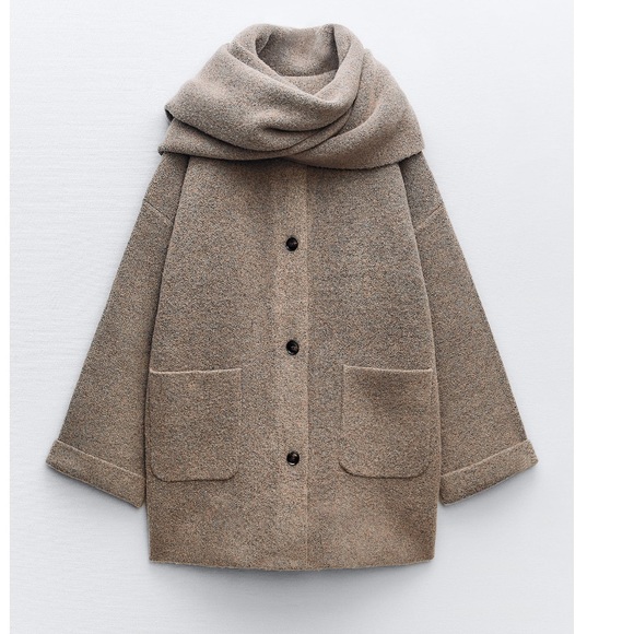 NWT Zara Short Knit Coat With Scarf - Picture 6 of 16